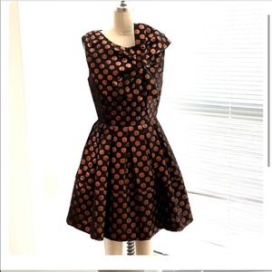 Anthropologie metallic cocktail dress with gold polka dot size 8